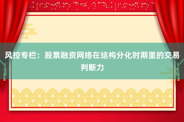 风控专栏:股票融资网络在结构分化时期里的交易判断力