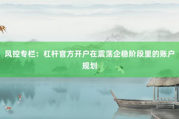 风控专栏：杠杆官方开户在震荡企稳阶段里的账户规划