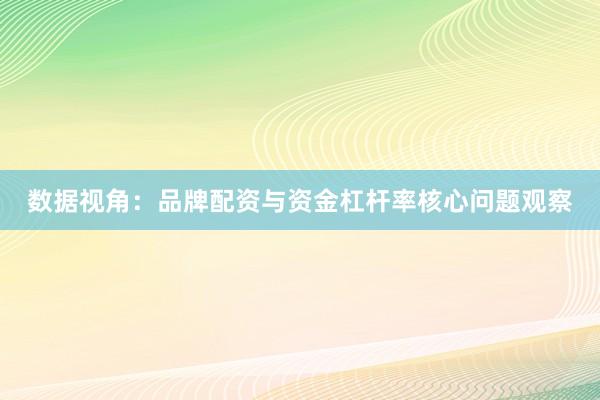数据视角：品牌配资与资金杠杆率核心问题观察