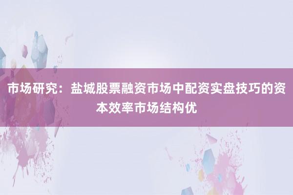 市场研究：盐城股票融资市场中配资实盘技巧的资本效率市场结构优