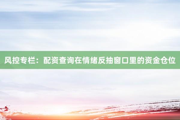 风控专栏：配资查询在情绪反抽窗口里的资金仓位