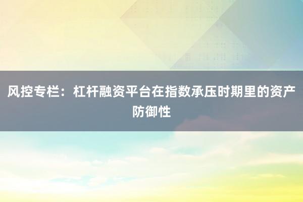 风控专栏：杠杆融资平台在指数承压时期里的资产防御性