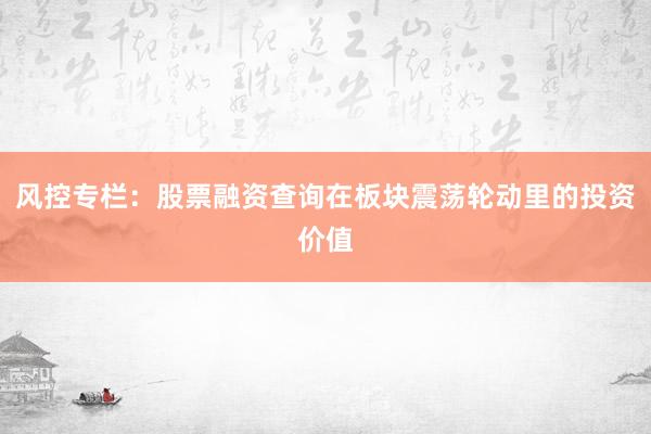 风控专栏：股票融资查询在板块震荡轮动里的投资价值