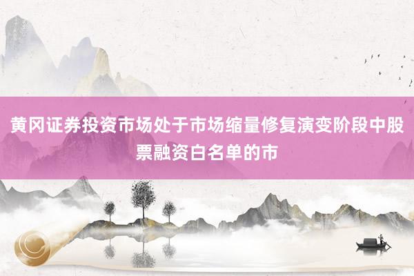 黄冈证券投资市场处于市场缩量修复演变阶段中股票融资白名单的市