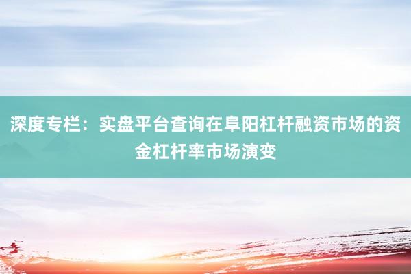 深度专栏：实盘平台查询在阜阳杠杆融资市场的资金杠杆率市场演变