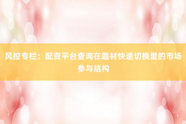 风控专栏：配资平台查询在题材快速切换里的市场参与结构