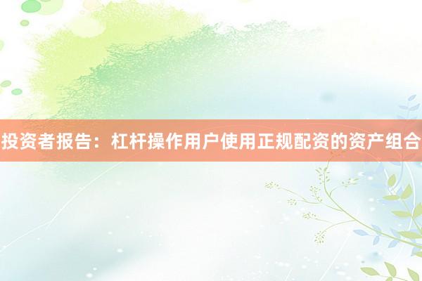 投资者报告：杠杆操作用户使用正规配资的资产组合