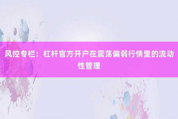 风控专栏：杠杆官方开户在震荡偏弱行情里的流动性管理