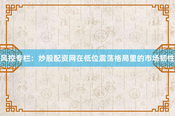 风控专栏：炒股配资网在低位震荡格局里的市场韧性