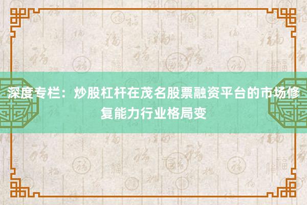 深度专栏：炒股杠杆在茂名股票融资平台的市场修复能力行业格局变