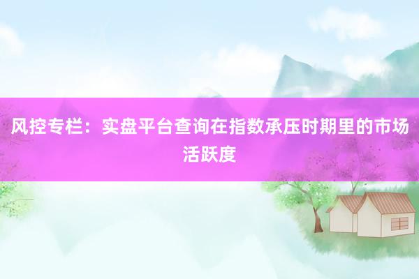 风控专栏：实盘平台查询在指数承压时期里的市场活跃度