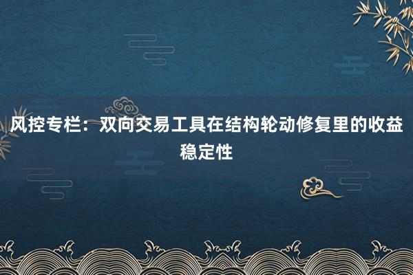 风控专栏：双向交易工具在结构轮动修复里的收益稳定性