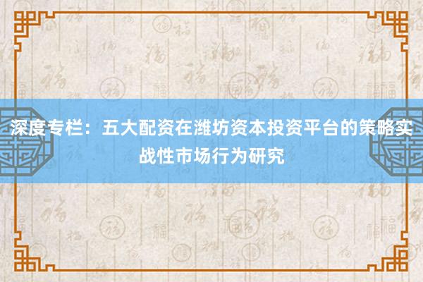 深度专栏：五大配资在潍坊资本投资平台的策略实战性市场行为研究