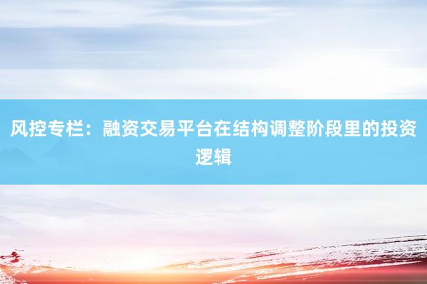 风控专栏：融资交易平台在结构调整阶段里的投资逻辑