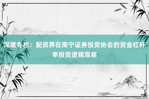 深度专栏：配资界在南宁证券投资协会的资金杠杆率投资逻辑观察