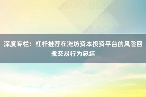 深度专栏：杠杆推荐在潍坊资本投资平台的风险回撤交易行为总结