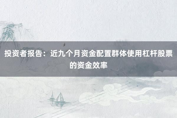 投资者报告：近九个月资金配置群体使用杠杆股票的资金效率