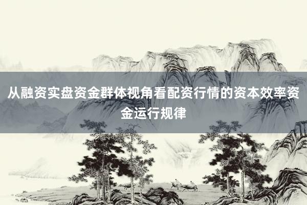 从融资实盘资金群体视角看配资行情的资本效率资金运行规律