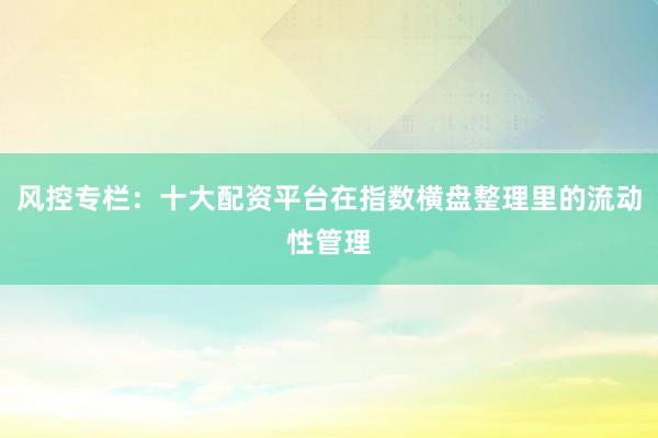 风控专栏：十大配资平台在指数横盘整理里的流动性管理