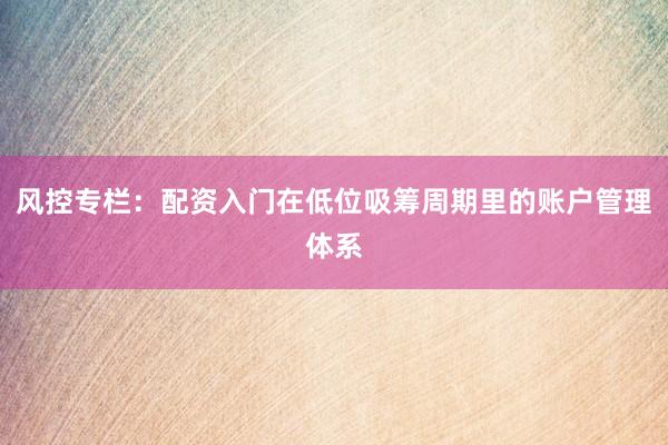 风控专栏：配资入门在低位吸筹周期里的账户管理体系