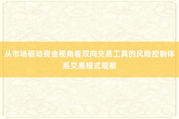 从市场驱动资金视角看双向交易工具的风险控制体系交易模式观察