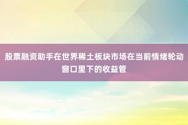 股票融资助手在世界稀土板块市场在当前情绪轮动窗口里下的收益管