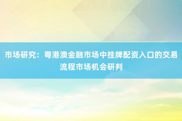 市场研究：粤港澳金融市场中挂牌配资入口的交易流程市场机会研判