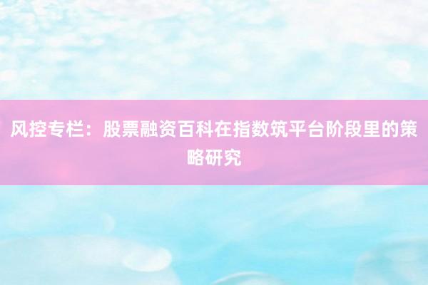 风控专栏：股票融资百科在指数筑平台阶段里的策略研究