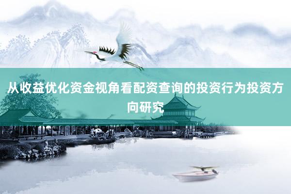 从收益优化资金视角看配资查询的投资行为投资方向研究