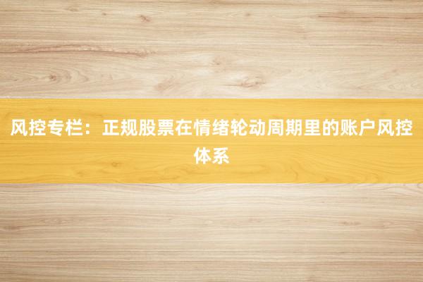 风控专栏：正规股票在情绪轮动周期里的账户风控体系