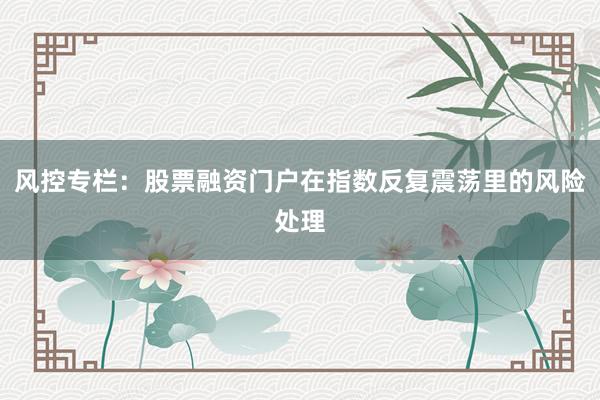 风控专栏：股票融资门户在指数反复震荡里的风险处理