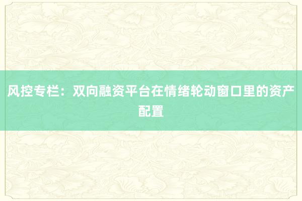 风控专栏：双向融资平台在情绪轮动窗口里的资产配置