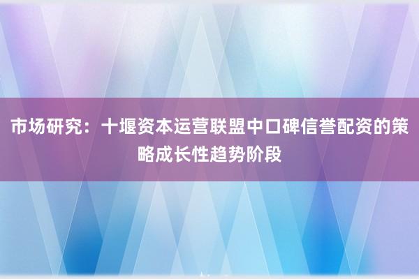 市场研究：十堰资本运营联盟中口碑信誉配资的策略成长性趋势阶段