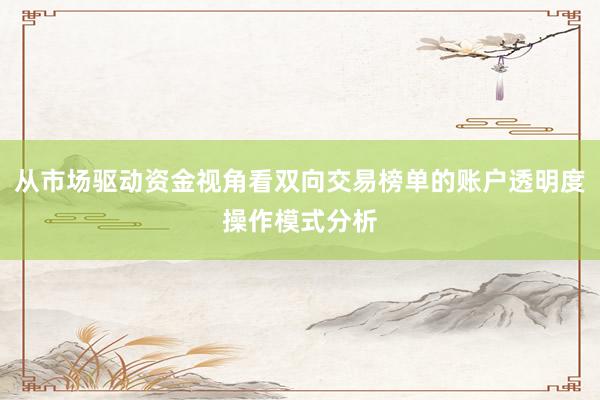 从市场驱动资金视角看双向交易榜单的账户透明度操作模式分析