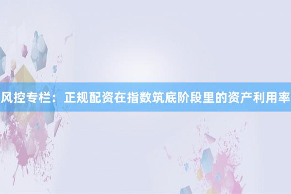 风控专栏：正规配资在指数筑底阶段里的资产利用率