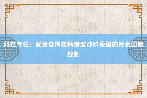 风控专栏：配资查询在情绪波动阶段里的资金回撤控制