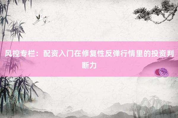风控专栏：配资入门在修复性反弹行情里的投资判断力