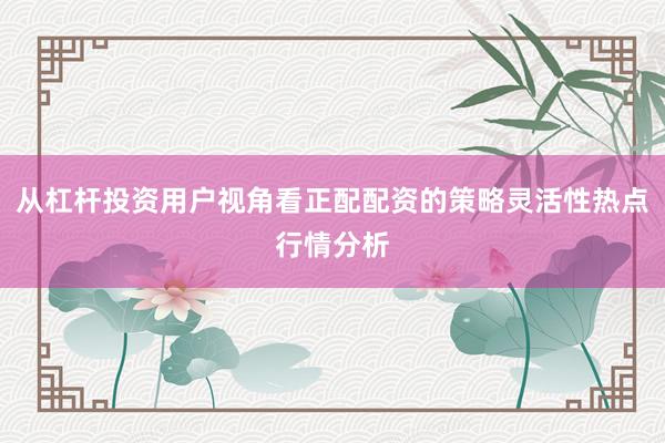 从杠杆投资用户视角看正配配资的策略灵活性热点行情分析