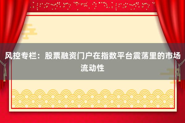 风控专栏：股票融资门户在指数平台震荡里的市场流动性