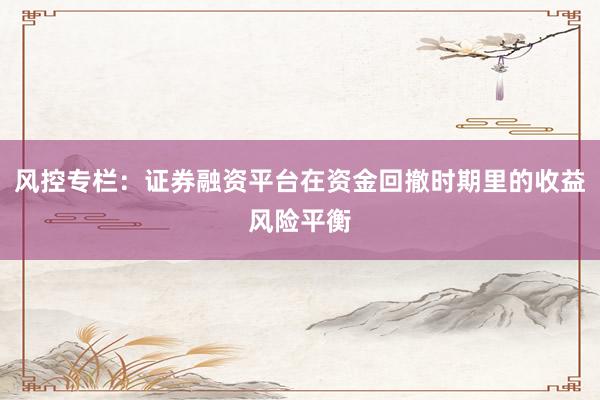 风控专栏：证券融资平台在资金回撤时期里的收益风险平衡