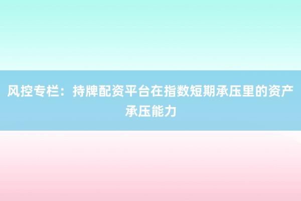 风控专栏：持牌配资平台在指数短期承压里的资产承压能力