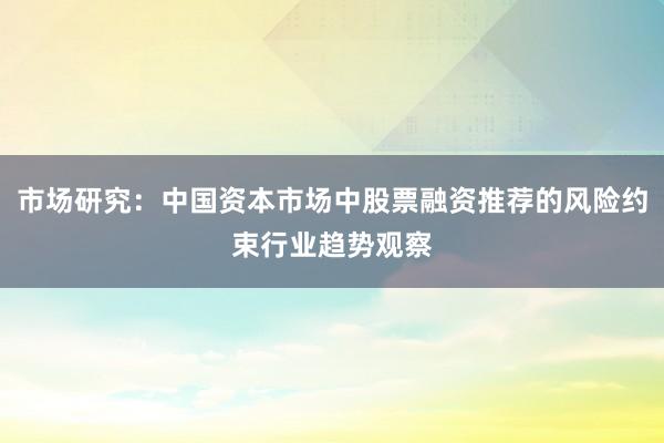 市场研究：中国资本市场中股票融资推荐的风险约束行业趋势观察