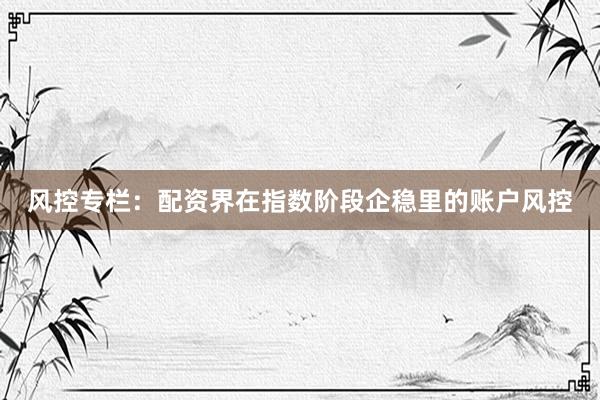 风控专栏：配资界在指数阶段企稳里的账户风控