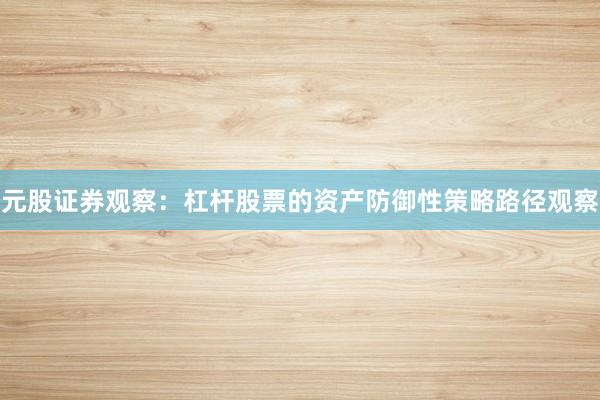 元股证券观察：杠杆股票的资产防御性策略路径观察
