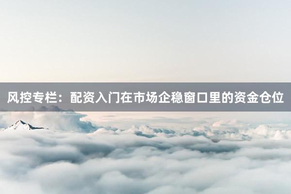 风控专栏：配资入门在市场企稳窗口里的资金仓位