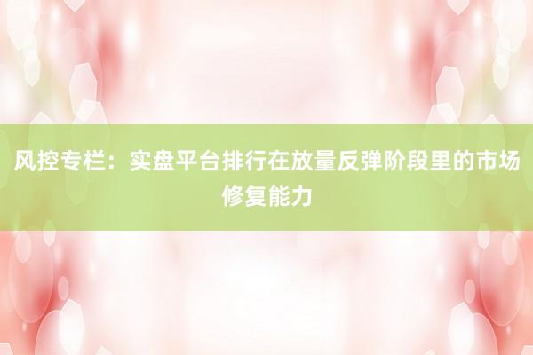 风控专栏：实盘平台排行在放量反弹阶段里的市场修复能力