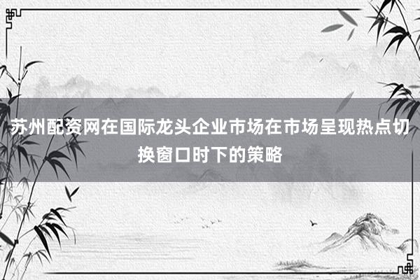 苏州配资网在国际龙头企业市场在市场呈现热点切换窗口时下的策略