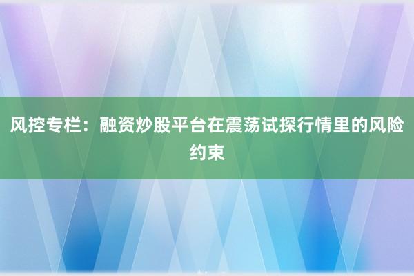 风控专栏：融资炒股平台在震荡试探行情里的风险约束