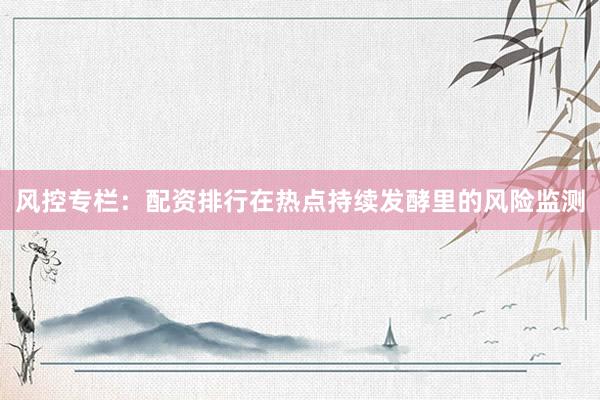 风控专栏：配资排行在热点持续发酵里的风险监测