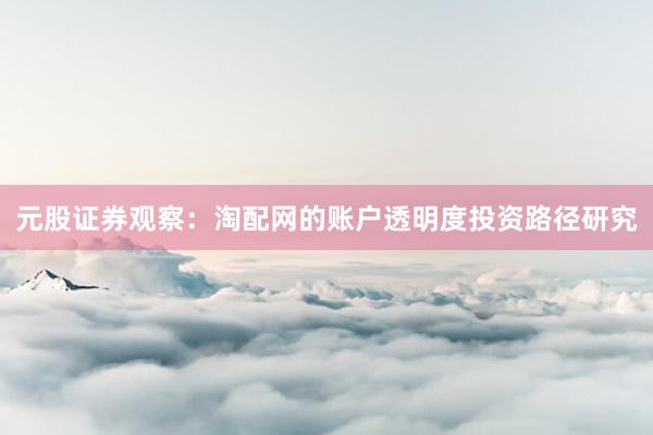 元股证券观察：淘配网的账户透明度投资路径研究